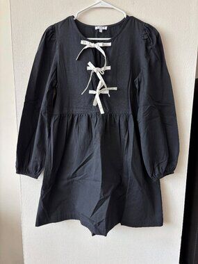 TCEC Black Long Sleeve Tie Front Dress - Size Small - NWOT